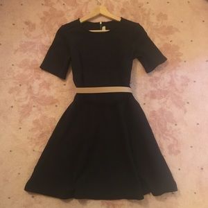 Ann Taylor Loft Textured Short Sleeved Black Dress